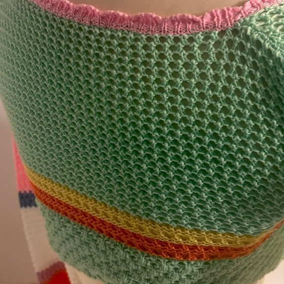 Colorblock Crochet pullover Crop knit top crochet Swim cover breathable Small - Picture 4 of 8